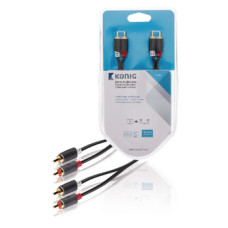 Stereo audiokabel 2x RCA male - 2x male 10,0 m grijs